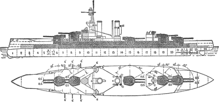Diagram of Royal Navy Battleship HMS Iron Duke
