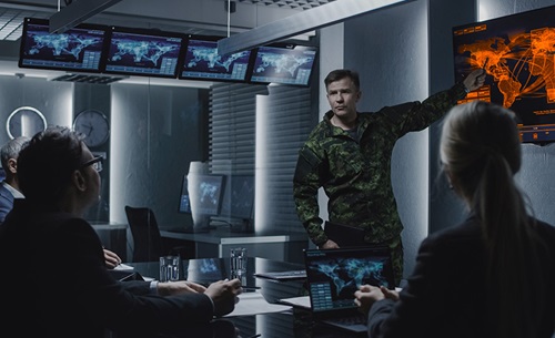 Image of intelligence briefing using Janes map