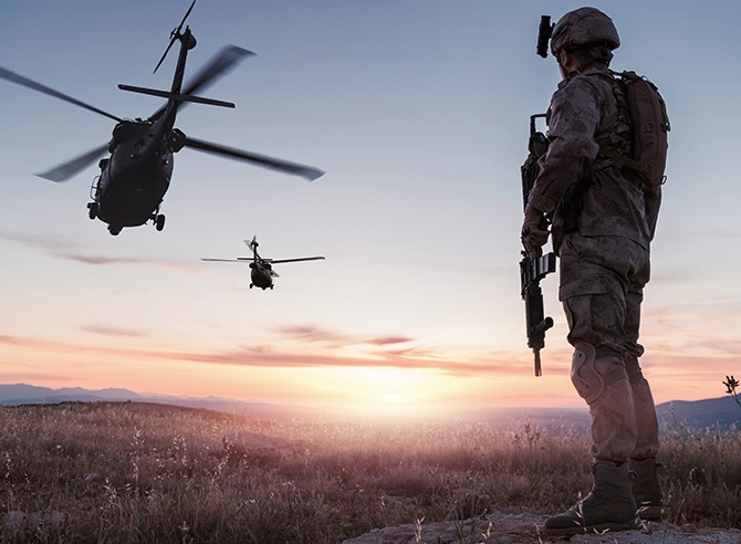 Image of helicopters and soldier - Links to military capabilities dataset