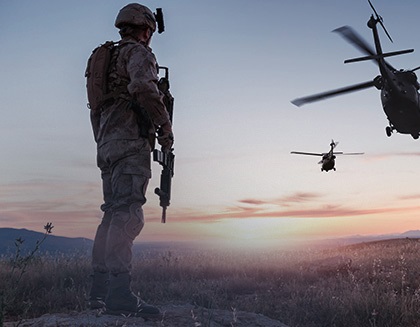 Image of helicopters and soldier - Links to military capabilities dataset