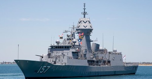 HMAS 
        
        , seen here on its return to Fleet Base West, Garden Island.