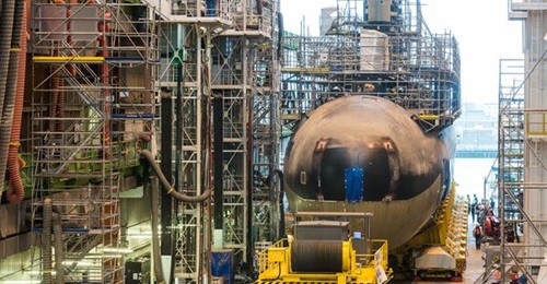 The French Navy's second Barracuda SSN 
        
         is rolled out at Naval Group's Cherbourg yard in Normandy on 26 November.
