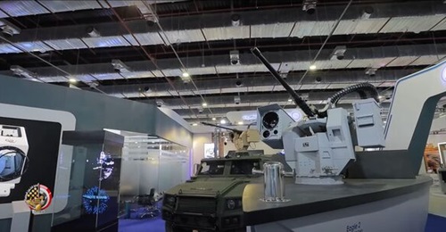 A naval version of the Eagle 1 ROWS is seen in front of another mounted on a Temsah-3 vehicle at EDEX.