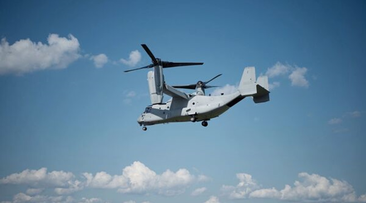 The MV-22B Osprey flies for the first time on 15  June with the latest Intrepid Tiger II (V)4 EW payload. This marked the start of developmental flight testing for the (V)4 variant and the first time the payload was mounted internally on an aircraft.