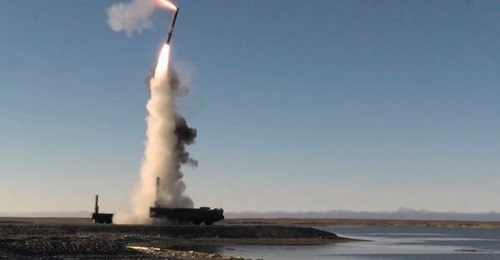 A Bastion coastal defence missile system is pictured launching an Oniks missile in the Arctic in 2018. Russia has deployed the same system to Matua, an island in the Kuril chain in the northwest Pacific Ocean. Ownership of this chain of islands is disp...