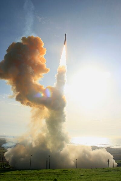 A legacy GMD interceptor, which NGI is to supplement, is shown boosting during an intercept test.