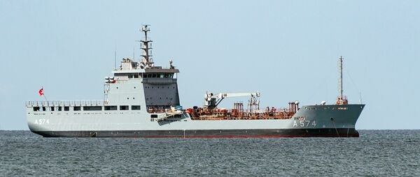 The Turkish Navy's logistic support ship 
        
         (A 574) pictured during sea trials.