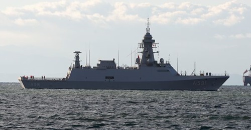 TCG 
        
        , the Turkish Navy's first dedicated intelligence gathering ship, pictured at sea on 1 December.
