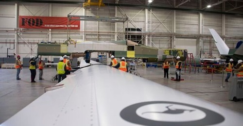 Northrop Grumman announced on 16 December a new production milestone for the RAAF's MQ-4C HALE UAV programme when the aircraft fuselage was mounted on the one-piece wing (shown here).