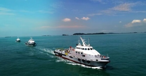 A still from a corporate video shows Flex Fighter armoured crew boats.