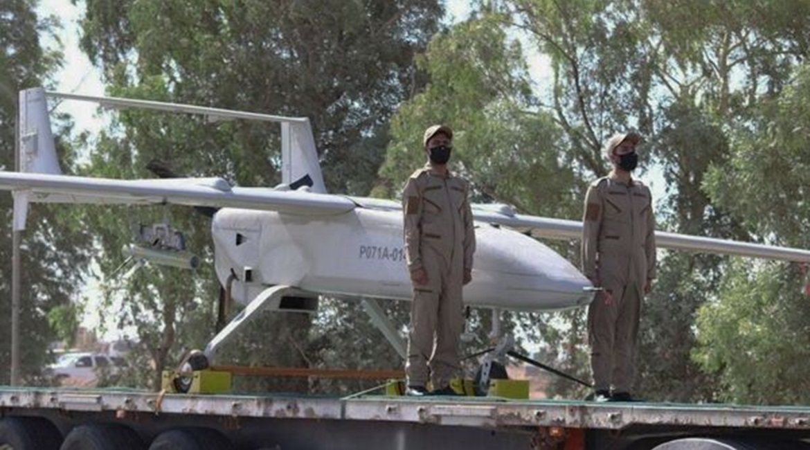 An Iranian Mohajer-6 UAV during the PMF parade at Camp Ashraf.