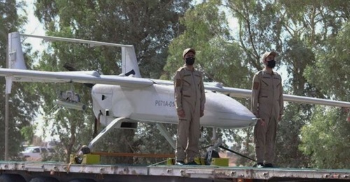 An Iranian Mohajer-6 UAV during the PMF parade at Camp Ashraf.