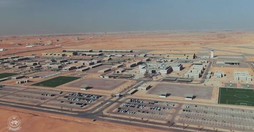 A still from a video released by the Saudi Arabian National Guard shows an aerial view of Dirab Air Base.
