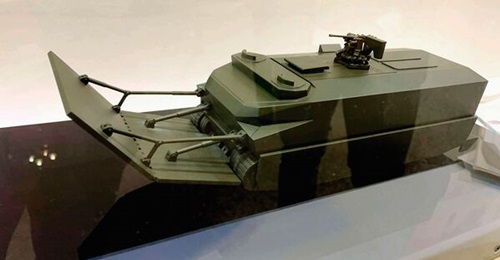 ATLA displayed a model of the JGSDF's future amphibious armoured vehicle at DSEI Japan 2019.