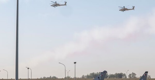 One of three M-346 advanced jet trainer aircraft recently delivered to the Qatar Emiri Air Force under the scope of its International Flight Training School agreement with Italy was seen at a recent pilot graducation ceremony  at Al Udeid Air Base.