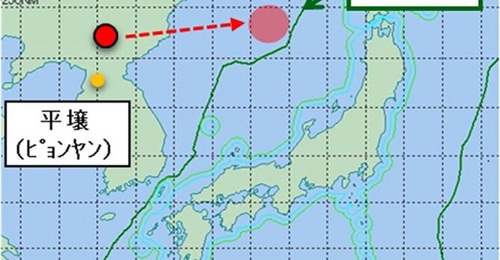 According to the Japanese Ministry of Defense, the missile that North Korea launched on 30 January travelled a distance of 800 km and landed in the sea outside of Japanese territory. The yellow dot in this Japan MoD image indicates Pyongyang.