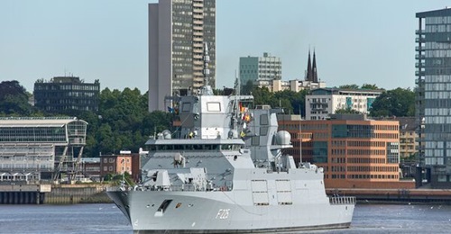 The German Navy's fourth and final Type 125 frigate, 
        
         (F 225), pictured in Hamburg.