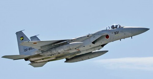 A JASDF F-15 Eagle multirole fighter. A JASDF F-15DJ twin-seat conversion trainer aircraft crashed at sea on 31 Janaury 2022.