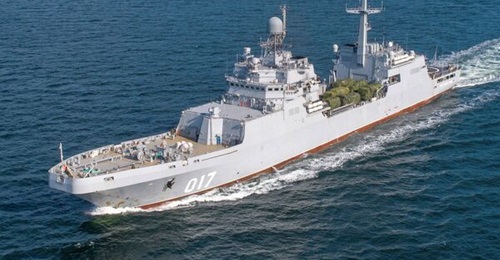The Project 11711 large landing ship 
        
        , one of three Northern Fleet large landing ships headed to the  Mediterranean.