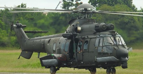 A Republic of Singapore Air Force H225M helicopter on the taxiway at Sembawang Air Base.
