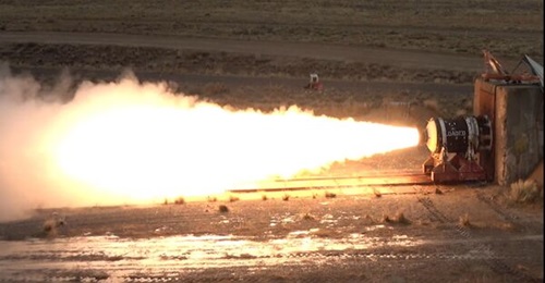 Aerojet Rocketdyne test-fires a solid rocket motor.