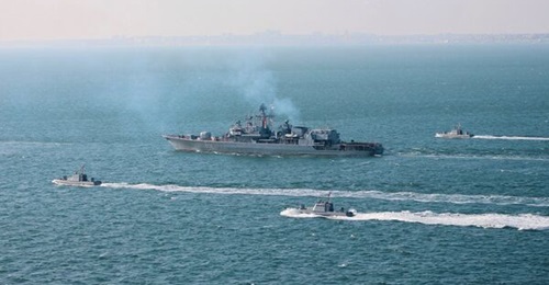 The Ukrainian Navy's sole frigate,
        
        is pictured with Gurza-M inshore patrol craft during Exercise 'Sea Breeze', held in the Black Sea in late July 2020.