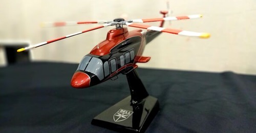 A model of the 525 Relentless displayed at the IQPC International Military Helicopter conference in London. Bell is to pitch the platform for the UK's New Medium Helicopter requirement.