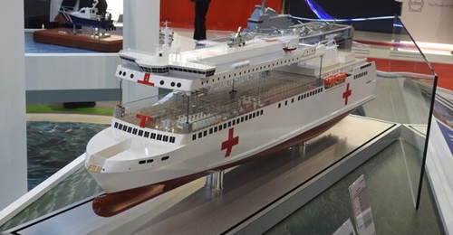 A model of ST Engineering's hospital ship at Singapore Airshow 2022.