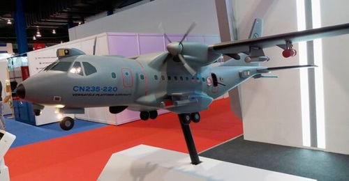 A model of the gunship variant of the CN-235 that was on display at Singapore Airshow 2020. The model was not displayed at Airshow 2022 given prevailing uncertainties over the programme.