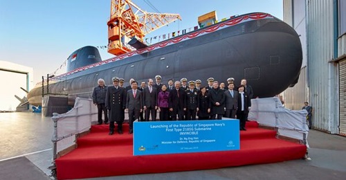 , the first of four Type 218SG submarines on order for the Republic of Singapore Navy, is seen here during a launch ceremony held in Germany in February 2019. Handover of the boat is expected in 2022.