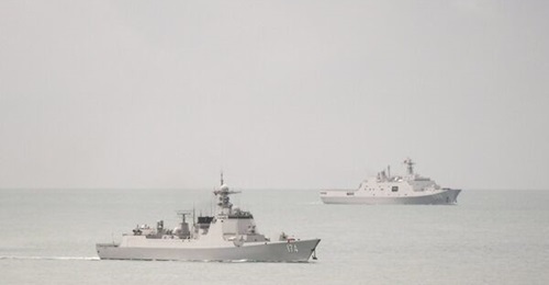 An image of the two Chinese ships that were monitored by an Australian P-8A maritime patrol aircraft, released by the Australian Department of Defence on 19 February.