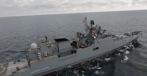 The Admiral Grigorovich (Project 11356M)-class frigate 
        
         conducts naval exercises in the Black Sea.