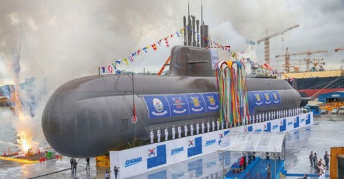 South Korea has for the first time tested a locally developed SLBM from an underwater test barge as the RoKN prepares to induct its first SLBM-capable Dosan An Chang-ho (KSS-III)-class submarine (seen here during its launch ceremony in September 2018).