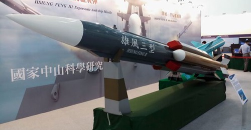 Taiwan aims to increase the production of locally developed missile systems, including the Hsiung Feng III (pictured here at Kaohsiung International Maritime and Defence Exhibition 2018).