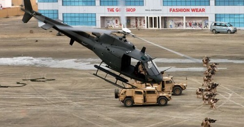 Two GD-OTS Flyer 72 vehicles during the 'Union Fortress 8' show in Dubai.