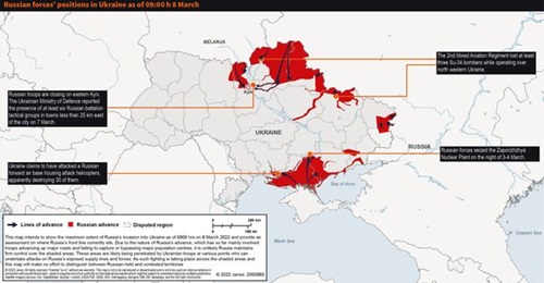 Russian forces' positions in Ukraine as of 0900 h 8 March 2022.