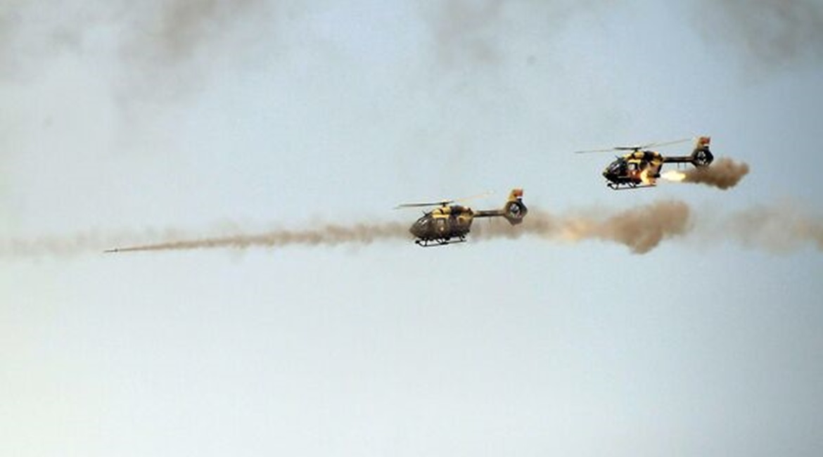 Two Serbian H145M helicopters firing S-8KOM 80 mm rockets from indigenously-developed L80-07 rocket pods during exercise 'Munjeviti Udar (Lightning Strike) 2021' held on 15-27 June.