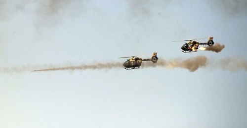 Two Serbian H145M helicopters firing S-8KOM 80 mm rockets from indigenously-developed L80-07 rocket pods during exercise 'Munjeviti Udar (Lightning Strike) 2021' held on 15-27 June.