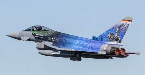A Eurofighter Tranche 4 combat aircraft for the Luftwaffe's Project Quadriga. Airbus is proposing a Tranche 5 variant for Germany's Tornado replacement requirement and is pressing Berlin for confirmation of a procurement.