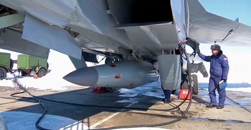 A file photo of the Kinzhal air-launched high-speed ballistic missile fitted to its MiG-31 launch aircraft. Russia says it used this supposedly hypersonic missile for the first time against a target in Ukraine on 19 March.