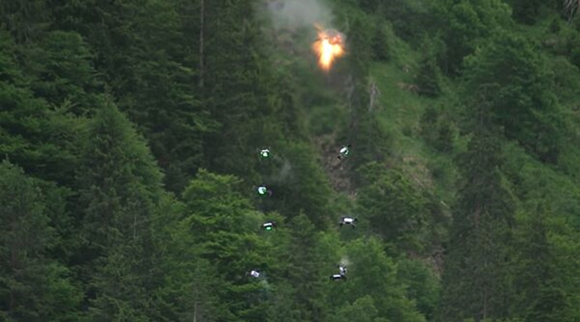 Octocopters begin to drop like flies after being hit by air bursts from AHEAD munition fired by a Revolver Gun Mk 3 at Rheinmetall's Ochsenboden firing range in Switzerland on 23 June.