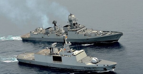 Indian Navy and French Navy assets participating in Exercise 'Varuna' 2022.