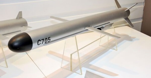 A mock-up of the C-705 medium-range anti-ship missile. Indonesia has established a consortium to reverse engineer an anti-ship missile and, based on an image released by the Indonesian Ministry of Defense, it is strongly believed to be the C-705, which...