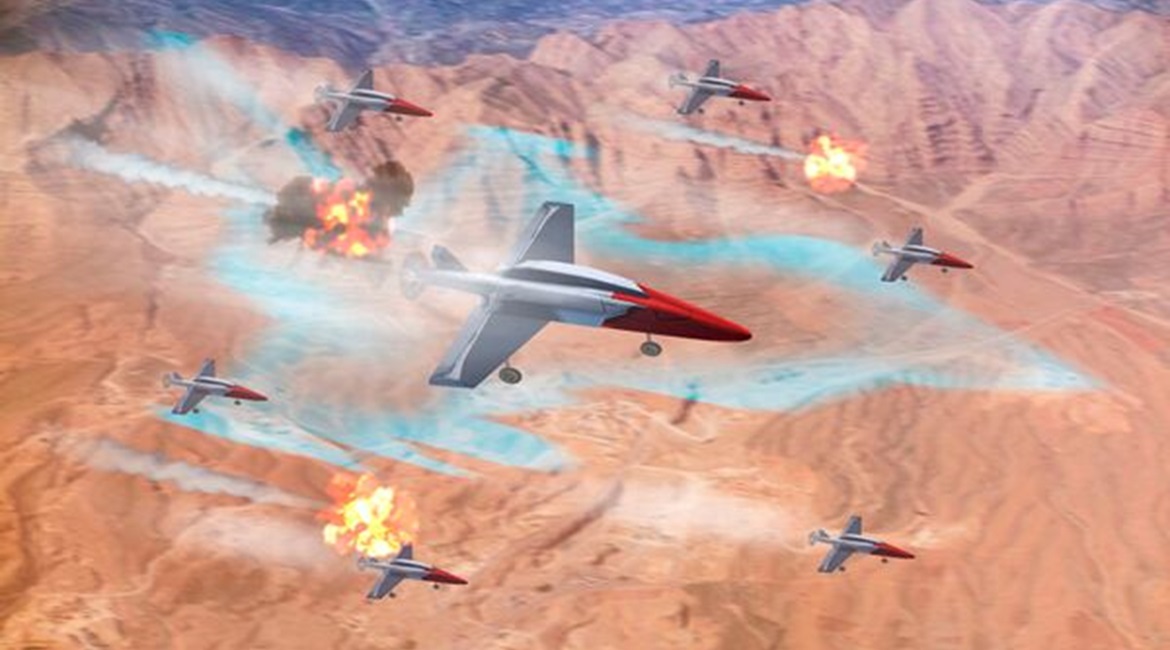 An artist's impression of a swarming drone demonstration that Leonardo conducted for the RAF in 2020.