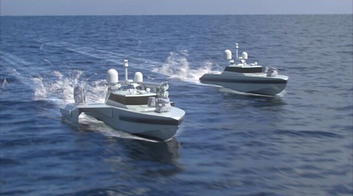 Concept art of the anti-surface and submarine warfare unmanned surface vehicles under development by the Sefine Shipyard and Aselsan joint venture.