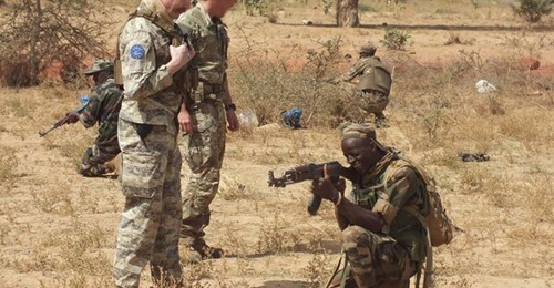 Brigadier General Christian Riener, EUTM Mali's Austrian commander, oversees training in Sévaré in March.
