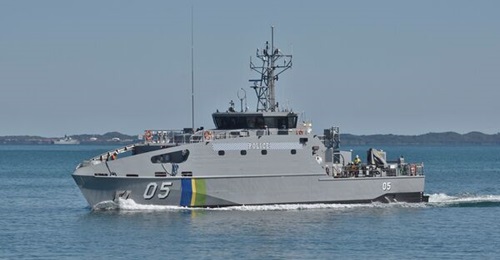 A Guardian-class patrol vessel that is in service with the Solomon Islands' police force. The vessel has been donated by Australia, which has tried to dissuade the Solomon Islands from signing a security pact with China.