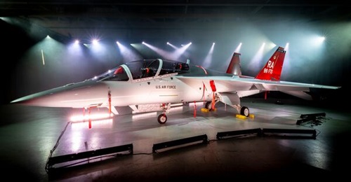 Boeing rolls out its first T-7A Red Hawk jet in St Louis, Missouri.