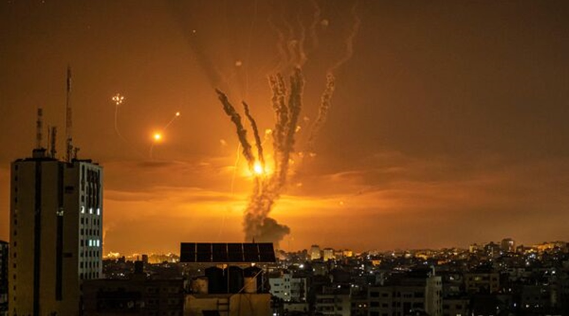 Rockets launched towards Israel from the northern Gaza Strip are targeted by Israel's Iron Dome missile defence system on 14 May 2021. The USMC is moving forward with a new initiative that will repackage the Tamir launcher on a trailer.