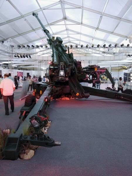 India has completed validation trials of the 155 mm/52-calibre ATAGS system, developed by the DRDO and private industry. The gun is pictured above at the DefExpo 2018 exhibition in Chennai.